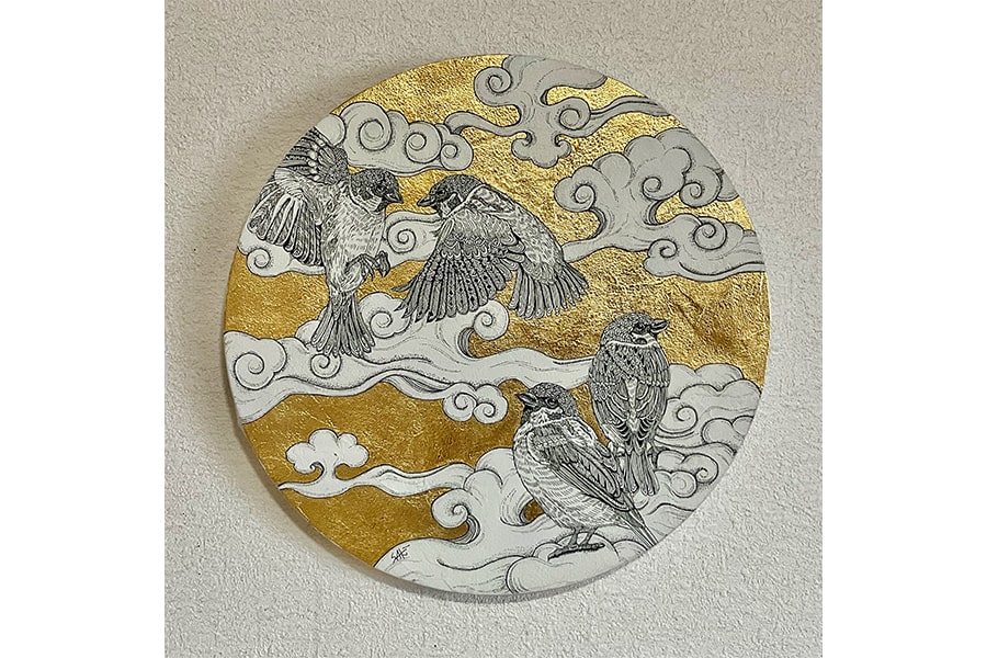 大丸下関店美術画廊「Saki 原画展 ボールペンの息吹」Saki「connect」(ボールペン・金属箔)