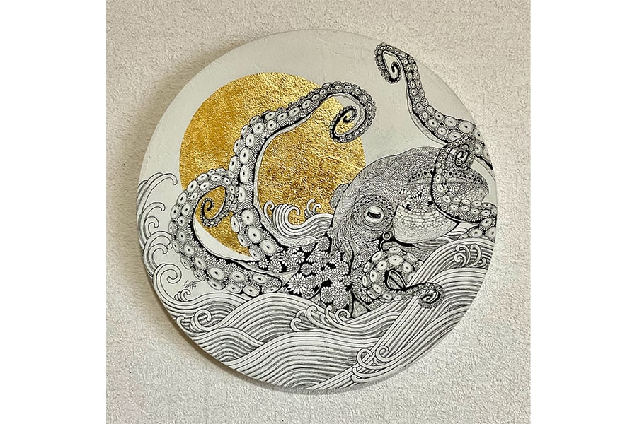 大丸下関店美術画廊「Saki 原画展 ボールペンの息吹」Saki「move」(ボールペン・金属箔)